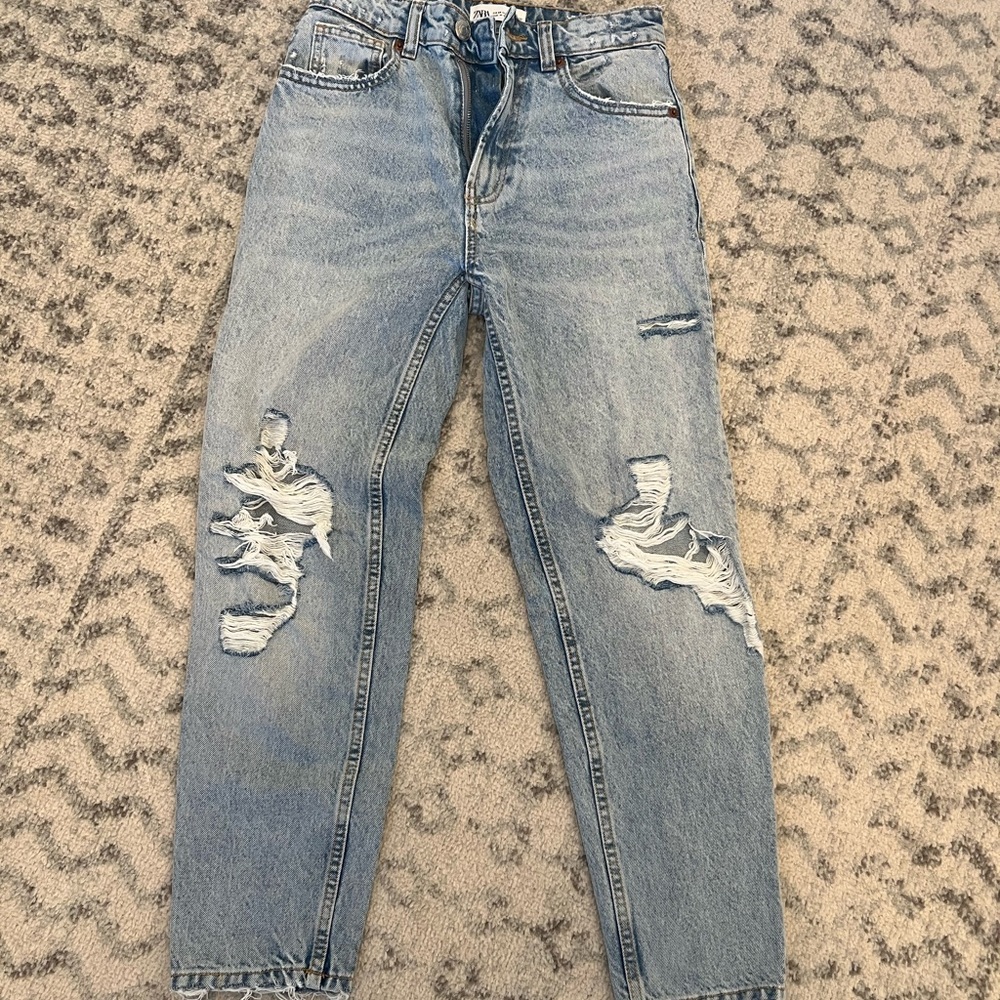 Zara high rise distressed jeans